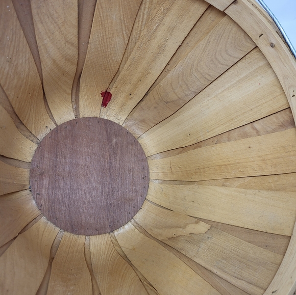 Christmas Holly Snowflake Candy Cane Wooden Round Bucket Basket Bushel - Picture 6 of 10